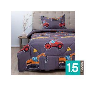 Plumón estampado Kids senses tractores 1.5 plazas