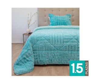 Cubrecama Plush senses turquesa D2 1.5 plazas