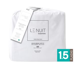 Juego de sábanas algodón 1.5 plazas 200 hilos blanco