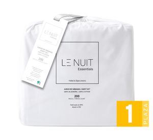 Juego de sábanas algodón 1 plaza 200 hilos blanco