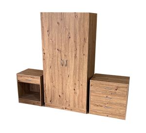 Combo Clóset 2 puertas + Cómoda 3 cajones + Velador 1 cajón café claro