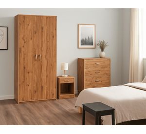 Combo Clóset 2 puertas + Cómoda 3 cajones + Velador 1 cajón café claro