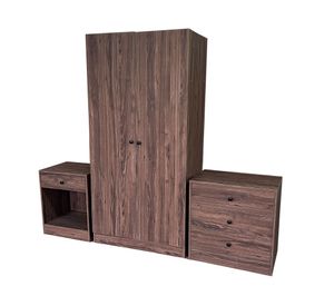 Combo Clóset 2 puertas + Cómoda 3 cajones + Velador 1 cajón nuez