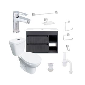 Mueble vanitorio Paris 60 cm dark grey tex + cubierta + WC Theos + accesorios