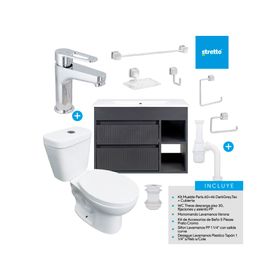 Mueble vanitorio Paris 60 cm dark grey tex + cubierta + WC Theos + accesorios