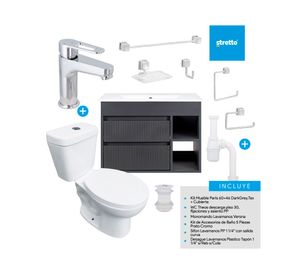 Mueble vanitorio Paris 60 cm dark grey tex + cubierta + WC Theos + accesorios