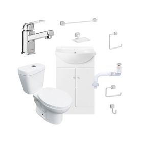Mueble vanitorio Marie 50 cm blanco + cubierta + WC Theos + accesorios