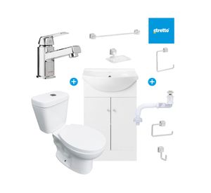 Mueble vanitorio Marie 50 cm blanco + cubierta + WC Theos + accesorios