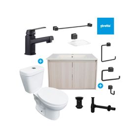 Mueble vanitorio Amelie 60 cm albayalde + cubierta + WC Theos + accesorios