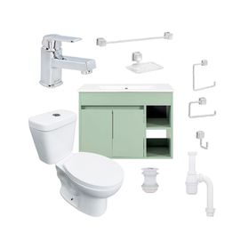 Mueble vanitorio Lille 60 cm sage green + cubierta + WC Theos + accesorios