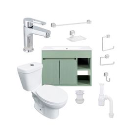 Mueble vanitorio Lille 60 cm sage green tex + cubierta + WC Theos + accesorios