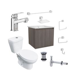 Mueble vanitorio Amelie ulmo + cubierta + WC Theos + accesorios