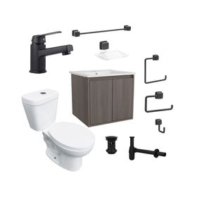 Mueble vanitorio Amelie 60 cm ulmo + cubierta + WC Theos + accesorios