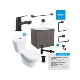 Mueble vanitorio Amelie 60 cm ulmo + cubierta + WC Theos + accesorios
