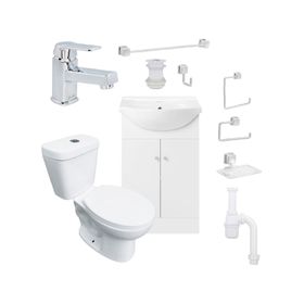 Mueble vanitorio Marie 60 cm blanco + cubierta + WC Theos + accesorios