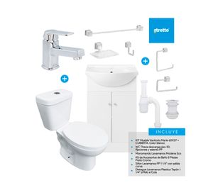 Mueble vanitorio Marie 60 cm blanco + cubierta + WC Theos + accesorios