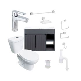 Mueble vanitorio Lille 70 cm dark grey tex + cubierta + WC Theos + accesorios