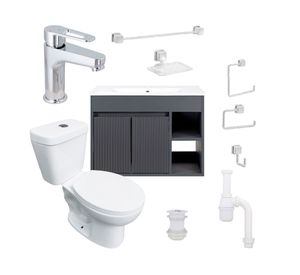 Mueble vanitorio Lille 70 cm dark grey tex + cubierta + WC Theos + accesorios