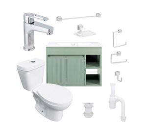 Mueble vanitorio Lille 70 sage green + cubierta + WC Theos + accesorios