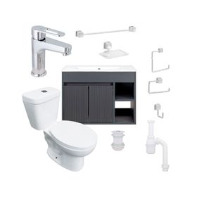 Mueble vanitorio Lille 60 cm dark grey tex + cubierta + WC Theos + accesorios