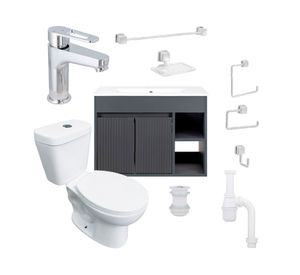 Mueble vanitorio Lille 60 cm dark grey tex + cubierta + WC Theos + accesorios