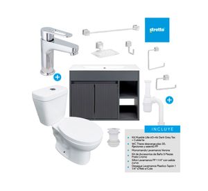 Mueble vanitorio Lille 60 cm dark grey tex + cubierta + WC Theos + accesorios