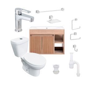 Mueble vanitorio Lille lenga + cubierta + WC Theos + accesorios