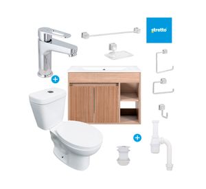 Mueble vanitorio Lille lenga + cubierta + WC Theos + accesorios