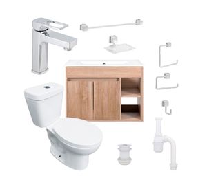 Mueble vanitorio Lille 70 cm lenga + cubierta + WC Theos + accesorios