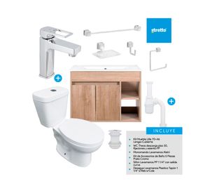 Mueble vanitorio Lille 70 cm lenga + cubierta + WC Theos + accesorios