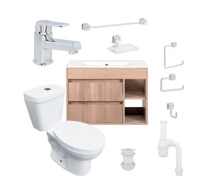 Mueble vanitorio Paris lenga + cubierta + WC Theos + accesorios