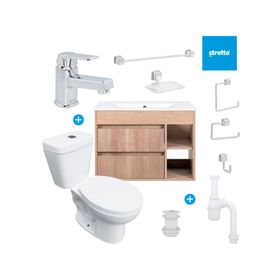 Mueble vanitorio Paris lenga + cubierta + WC Theos + accesorios