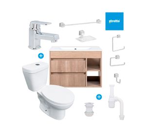 Mueble vanitorio Paris lenga + cubierta + WC Theos + accesorios