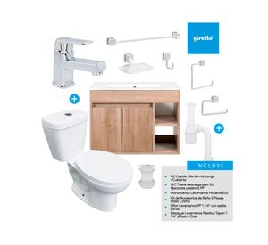 Mueble vanitorio Lille 60 cm lenga + cubierta + WC Theos + accesorios