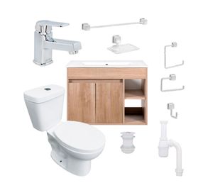 Mueble vanitorio Lille 60 cm lenga + cubierta + WC Theos + accesorios