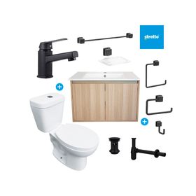 Mueble vanitorio Amelie 60 acacia + cubierta + WC Theos + accesorios