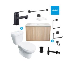 Mueble vanitorio Amelie 60 acacia + cubierta + WC Theos + accesorios