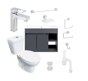 Mueble vanitorio Lille 70 cm dark grey + cubierta + WC Theos + accesorios