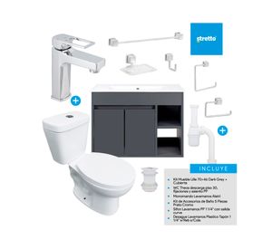 Mueble vanitorio Lille 70 cm dark grey + cubierta + WC Theos + accesorios