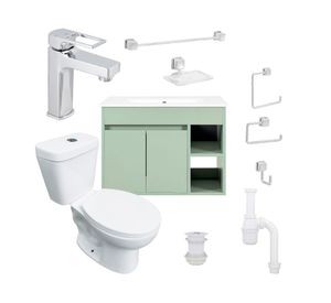 Mueble vanitorio Lille 70 cm sage green + cubierta + WC Theos + accesorios