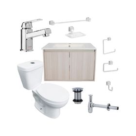 Mueble vanitorio Amelie albayalde + cubierta + WC Theos + accesorios