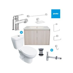 Mueble vanitorio Amelie albayalde + cubierta + WC Theos + accesorios