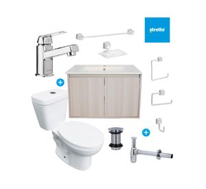 Mueble vanitorio Amelie albayalde + cubierta + WC Theos + accesorios