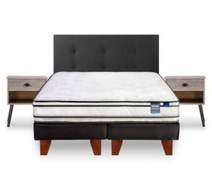 Cama europea Innova 2 plazas box base dividida + respaldo Royal negro + 2 veladores Rock