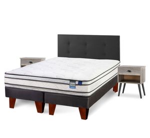 Cama europea Innova 2 plazas box base dividida + respaldo Royal negro + 2 veladores Rock