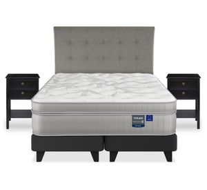 Cama europea Paradise king base dividida + respaldo Design gris + 2 veladores Rover