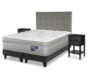 Cama europea Paradise king base dividida + respaldo Design gris + 2 veladores Rover