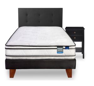 Cama europea Innova 1.5 plazas box + respaldo Royal negro + 1 velador Rover