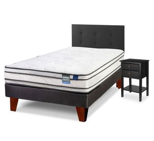 Cama europea Innova 1.5 plazas box + respaldo Royal negro + 1 velador Rover