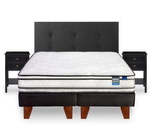 Cama europea Innova 2 plazas box base dividida + respaldo Royal negro + 2 veladores Rover